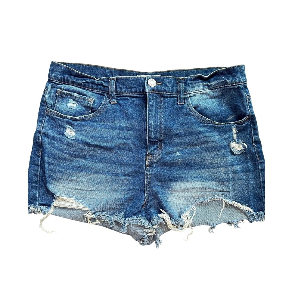 SO Distressed Raw‎ Hem Stretch Denim Shorts Juniors 15 Blue jorts